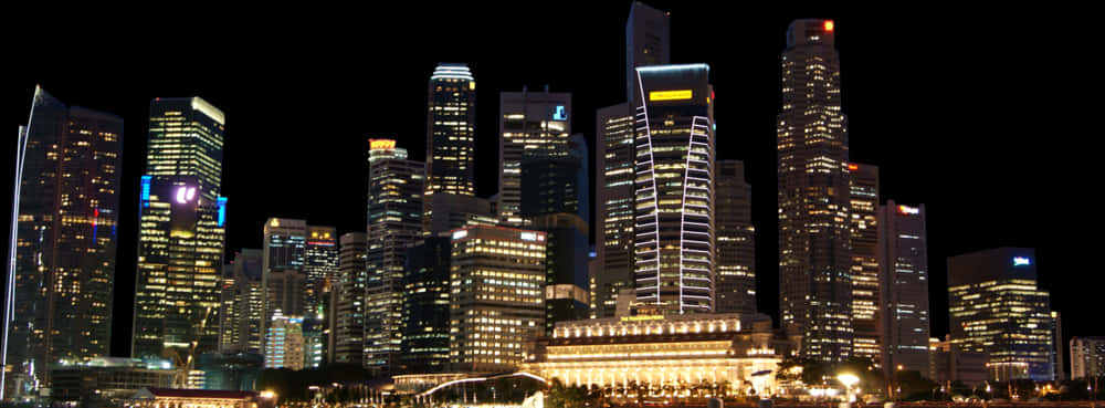 Nighttime City Skyline Panorama PNG with transparent background