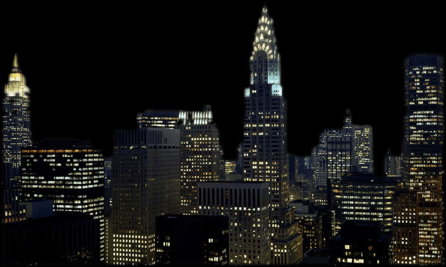 Nighttime Cityscape Illuminated Skyscrapers PNG with transparent background