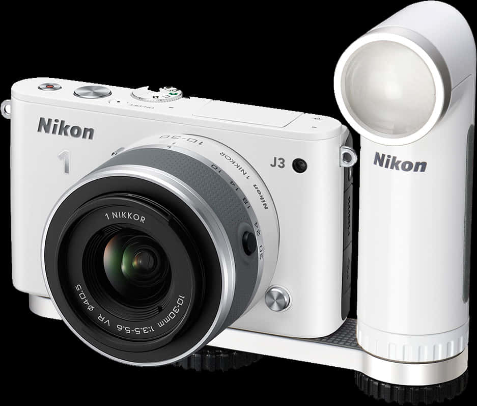 Nikon J3 White Cameraand Lens PNG with transparent background
