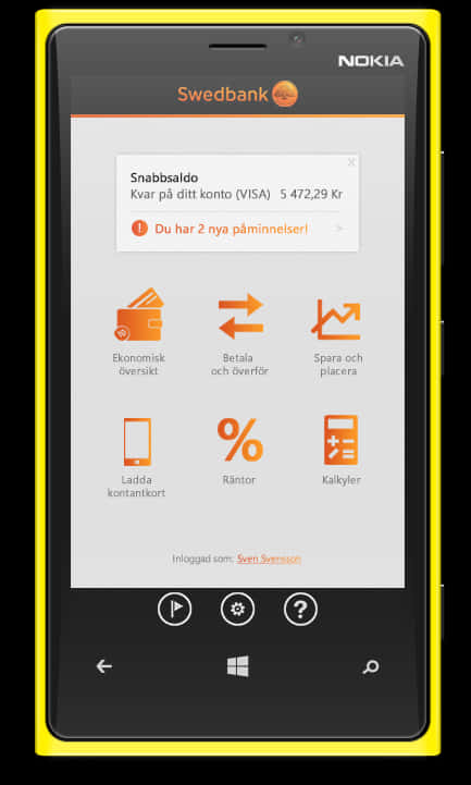 Nokia Smartphone Banking App Screen