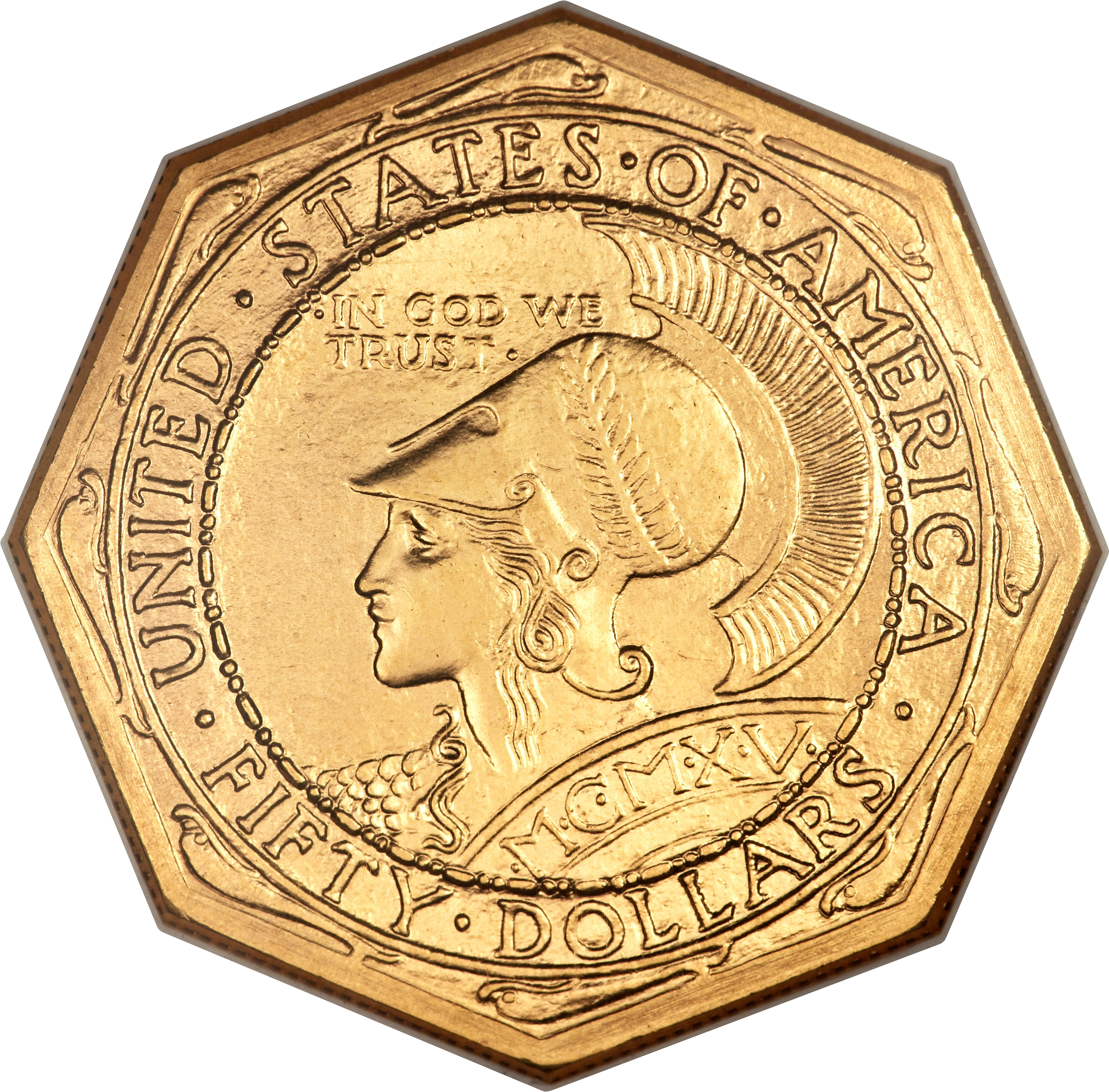 1915 S $50 Panama Pacific 50 Dollar Octagonal Transparent - Coin, HD Png Download PNG with transparent background
