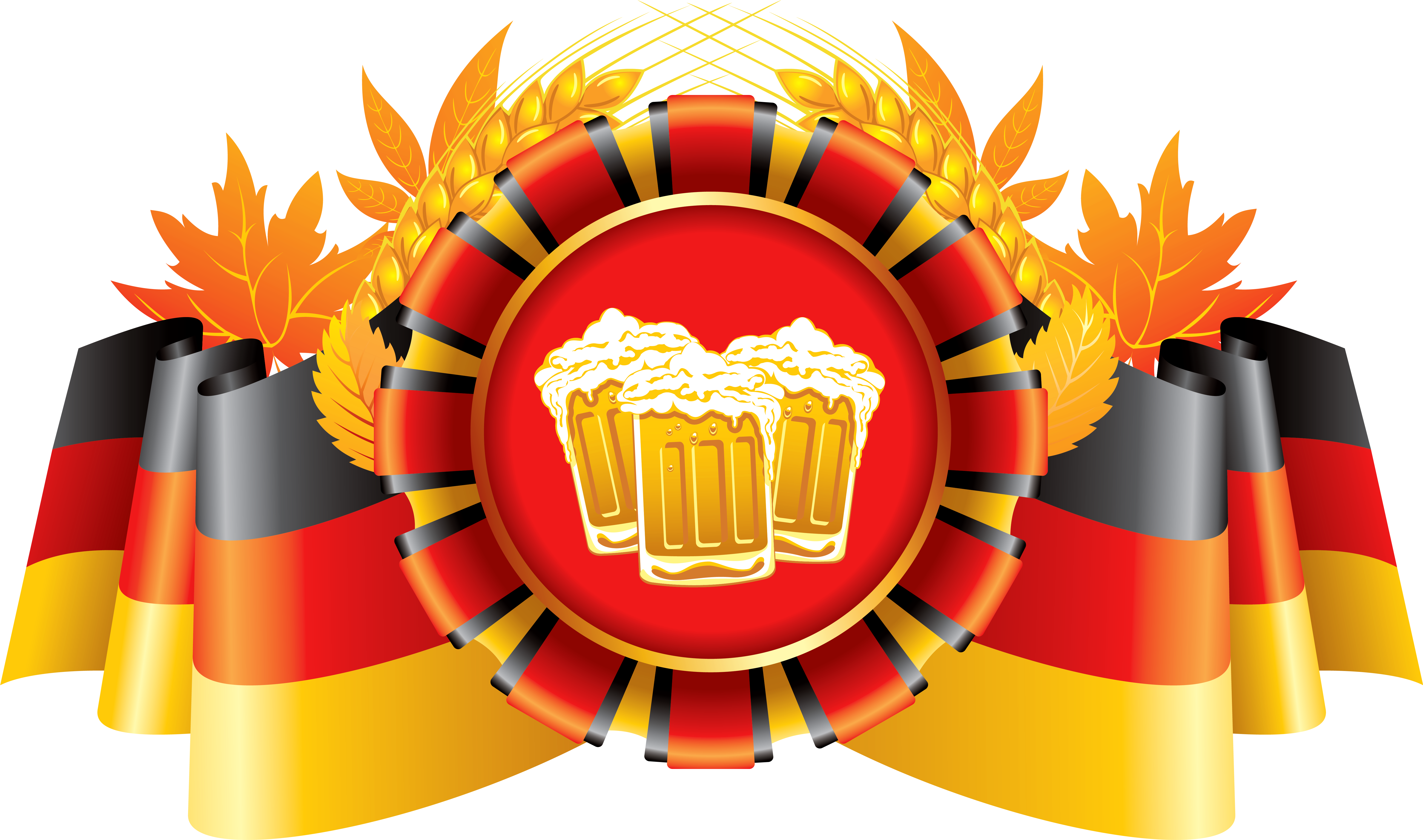Oktoberfest Decor German Flag With Wheat And Beers - Beer Oktoberfest Png, Transparent Png PNG with transparent background