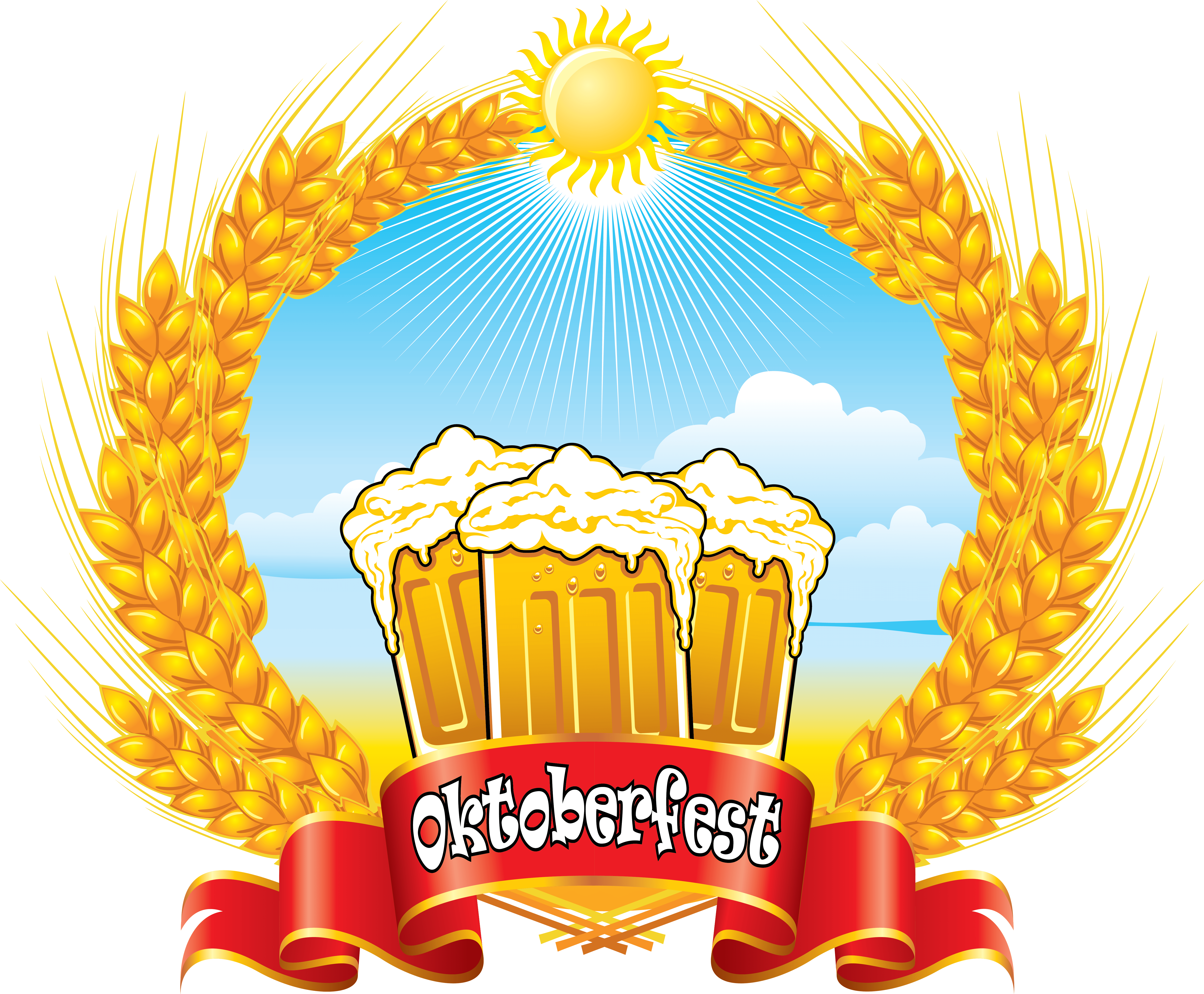 Oktoberfest Red Banner With Beer Mugs And Wheat Png - Lake Mission Viejo Oktoberfest, Transparent Png PNG with transparent background