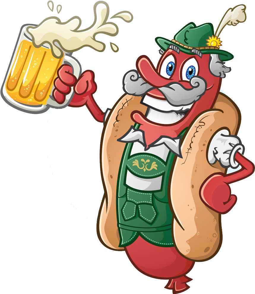 Beer Hot Dog German - Bratwurst Oktoberfest Cartoon, HD Png Download PNG with transparent background