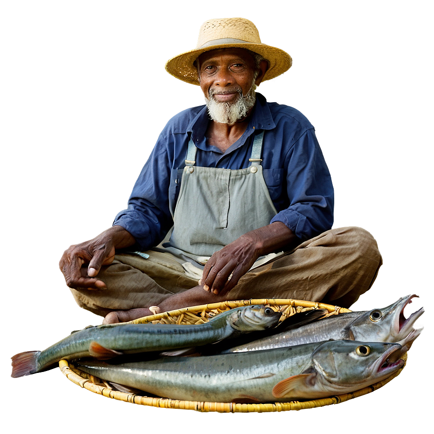 Old Fisherman With Catch Png Qaf4