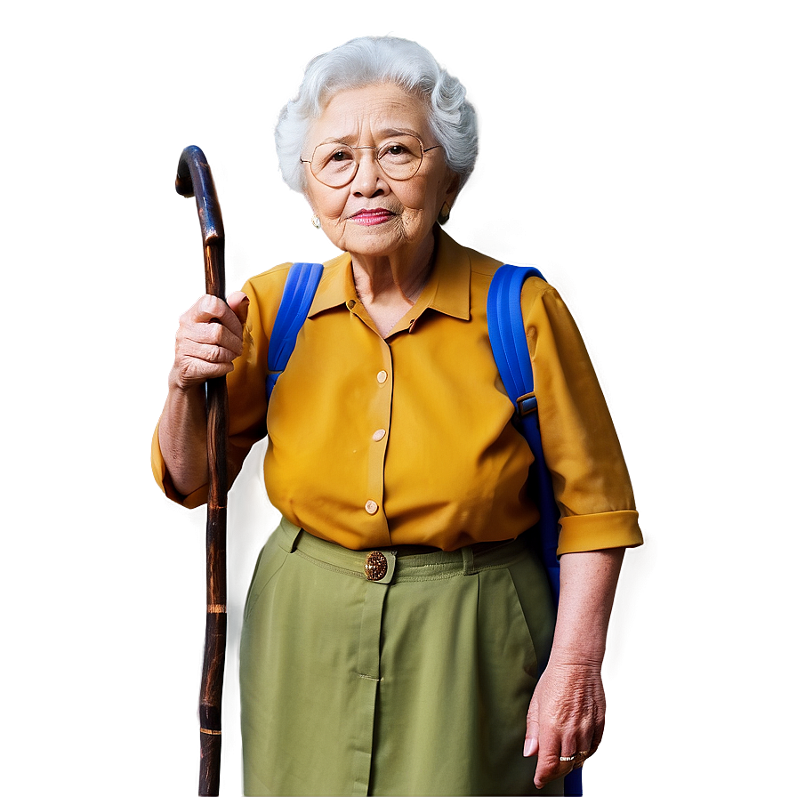 Old Lady With Walking Stick Png 39