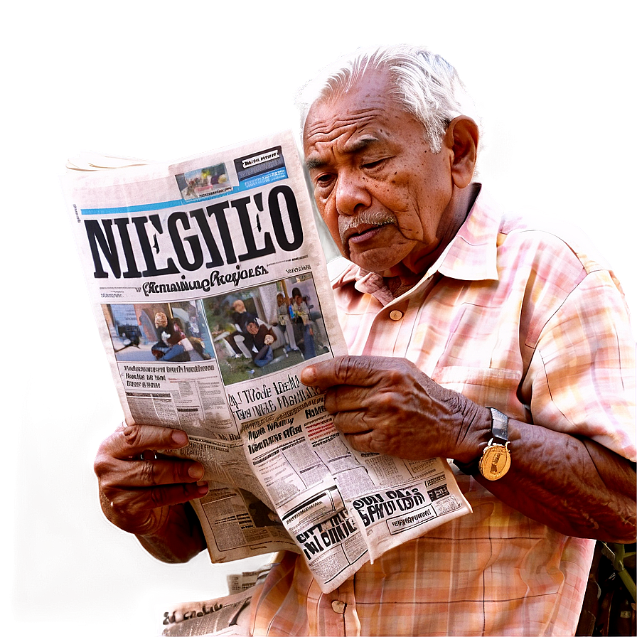 Old Man Reading Newspaper Png Knl