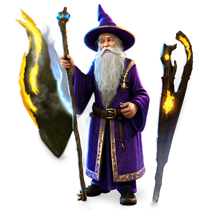 Old Wizard With Staff Png 06112024