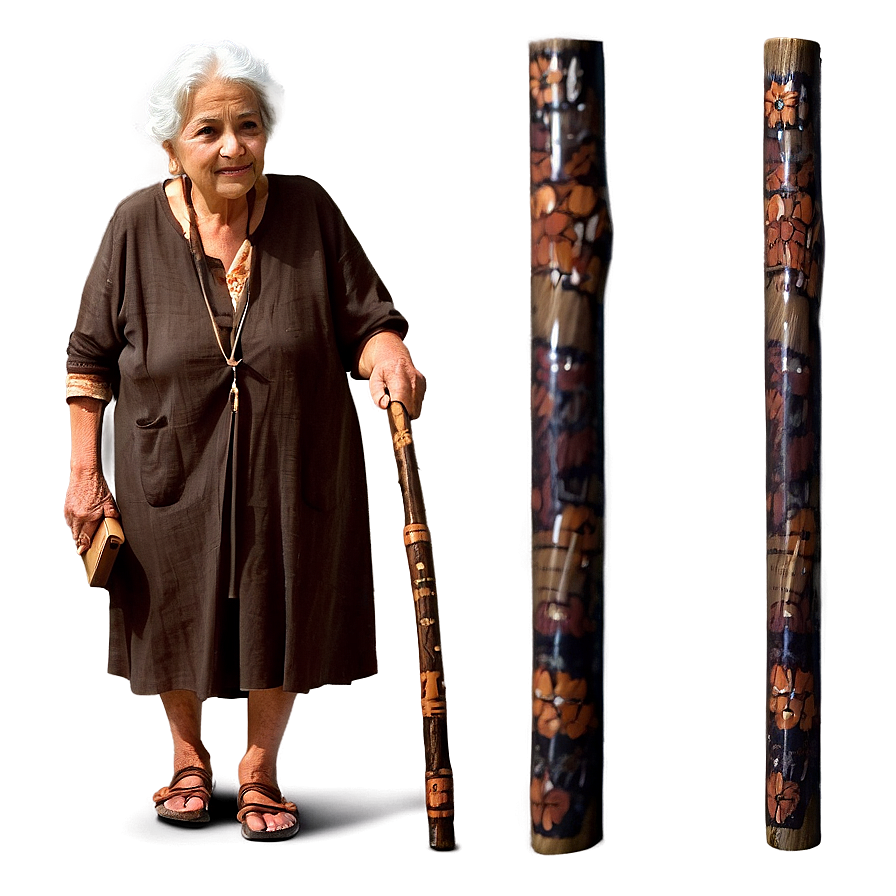 Old Woman With Walking Stick Png Awm