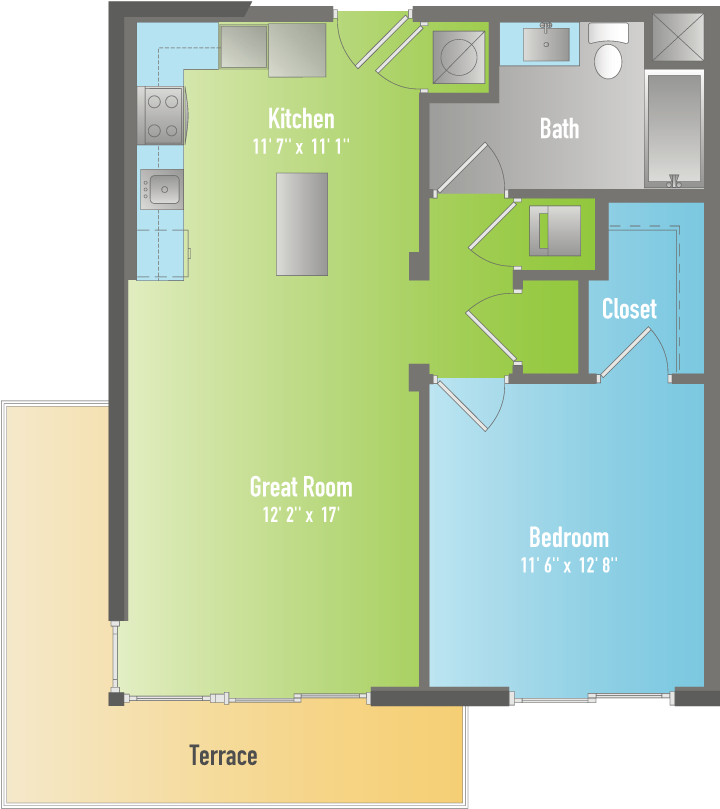 One Bedroom Apartment Floor Plan PNG with transparent background