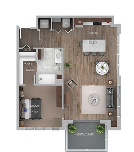 One Bedroom Apartment875sqft Floor Plan