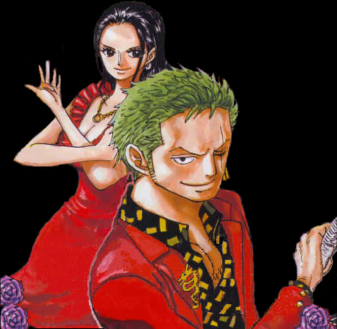 One Piece Characters Zoroand Robin PNG with transparent background