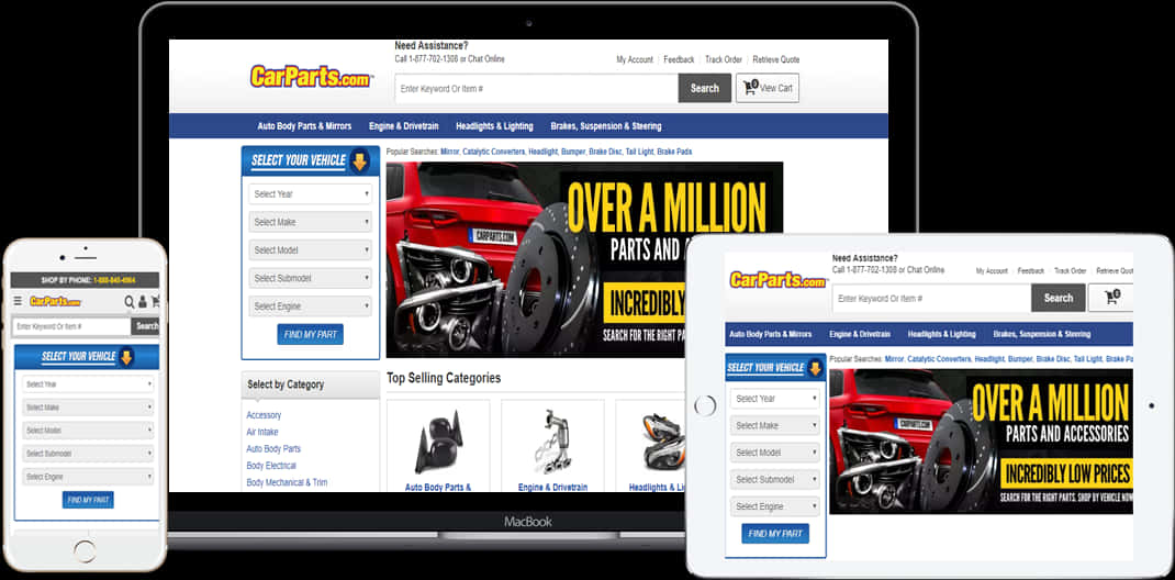 Online Auto Parts Store Multi Device Display PNG image with a transparent background, free high-resolution download