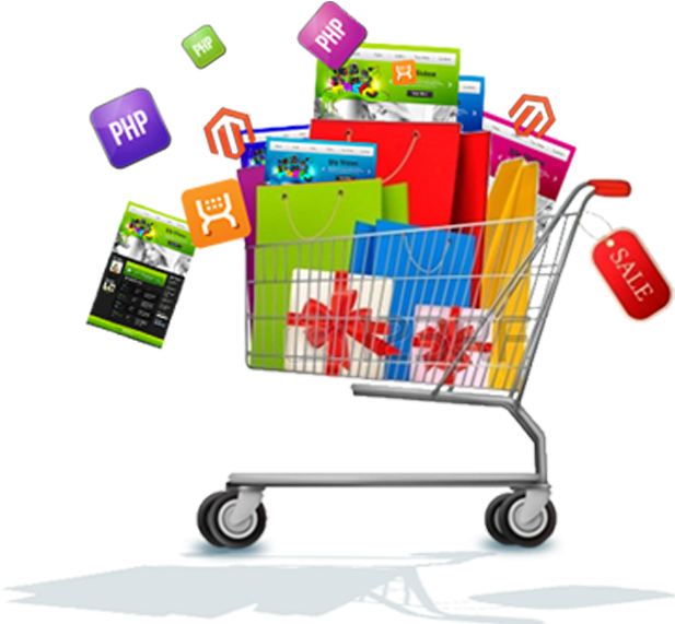 Online Shopping Cartwith Digital Products PNG with transparent background