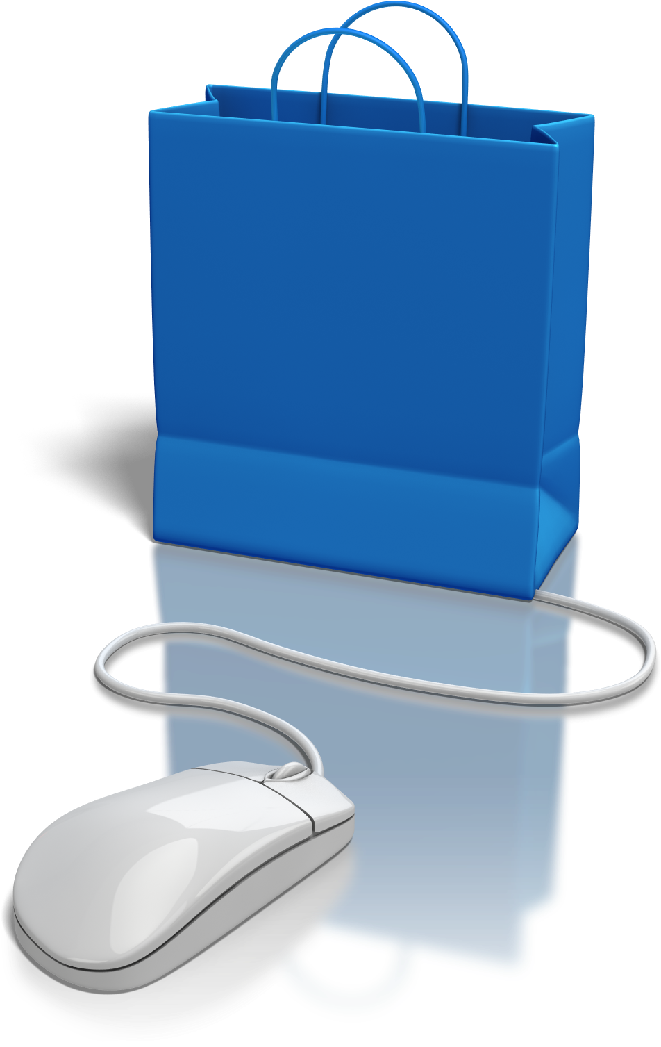 Online Shopping Conceptwith Blue Bagand Mouse PNG with transparent background