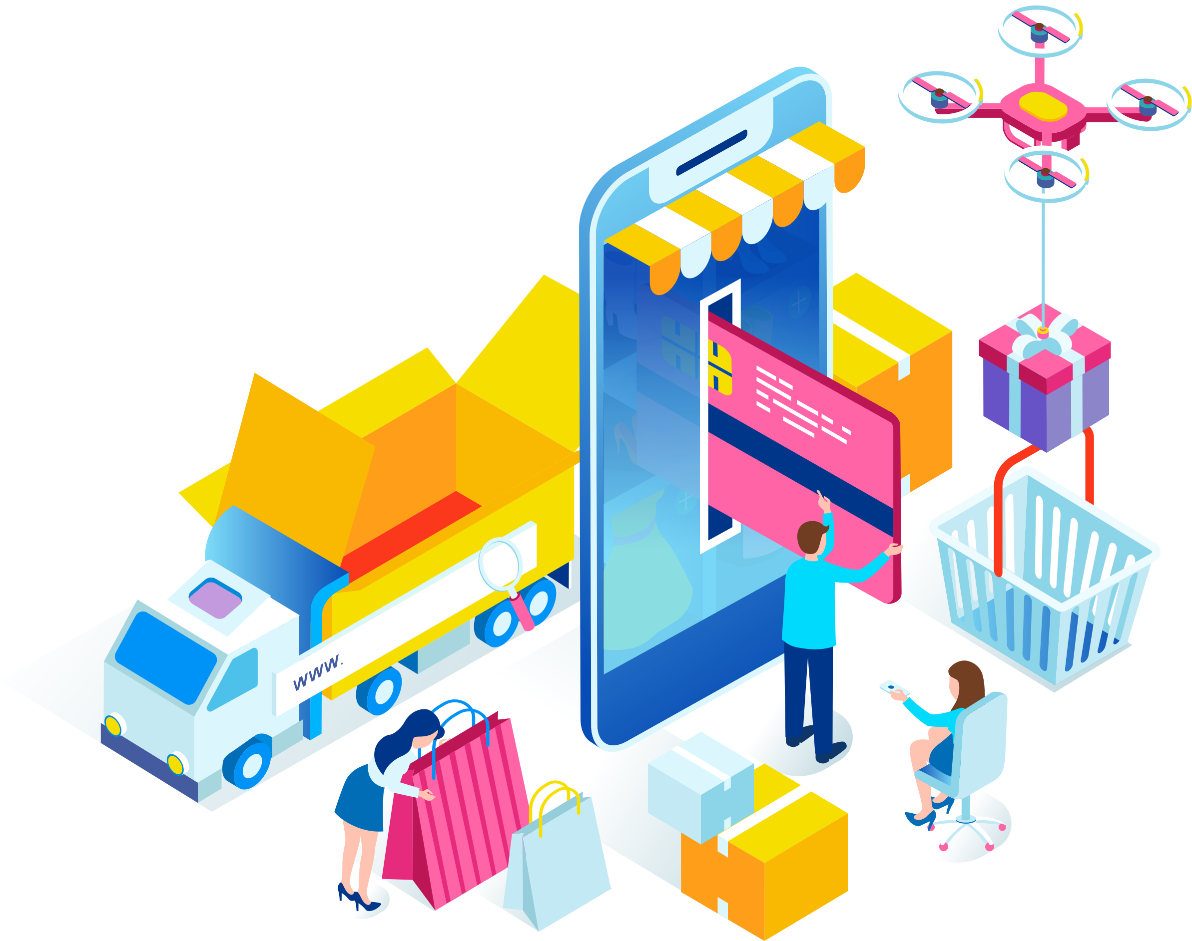 Online Shopping Ecosystem Illustration PNG with transparent background