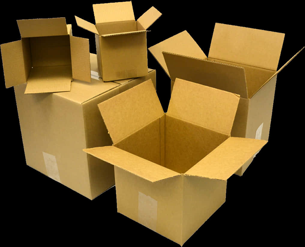 Open Cardboard Boxes Cluster PNG with transparent background