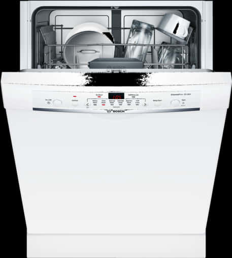 Open Dishwasherwith Dishes PNG with transparent background