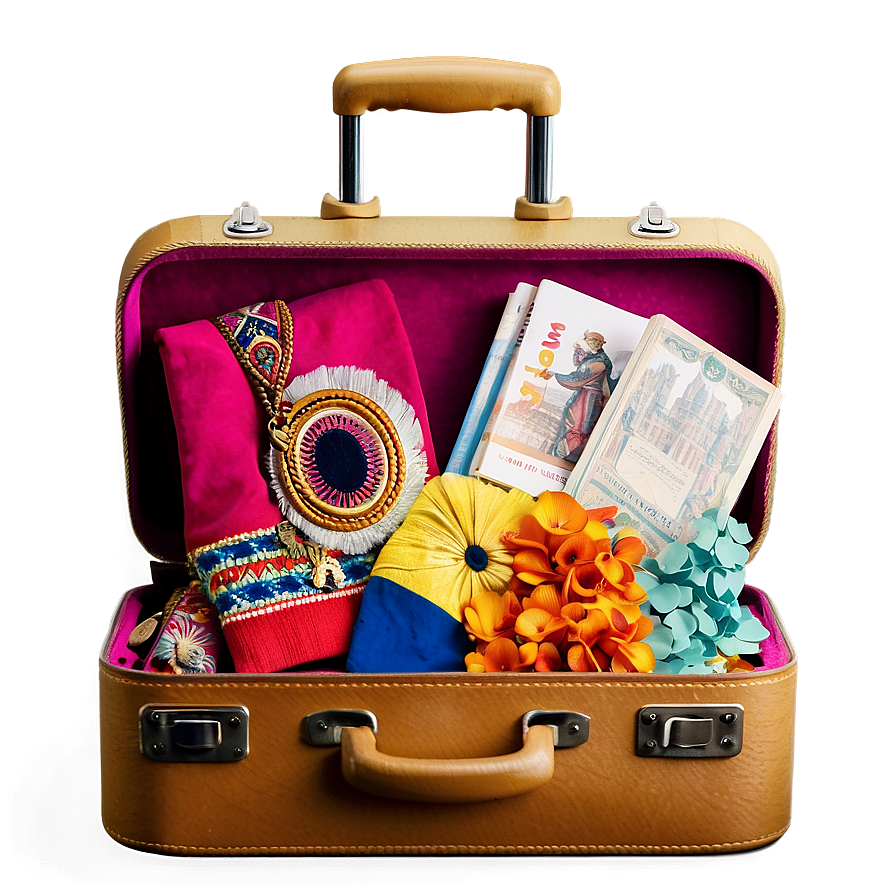 Open Suitcase With Souvenirs Png Knq84