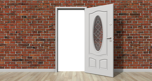 Open White Door Brick Wall PNG with transparent background