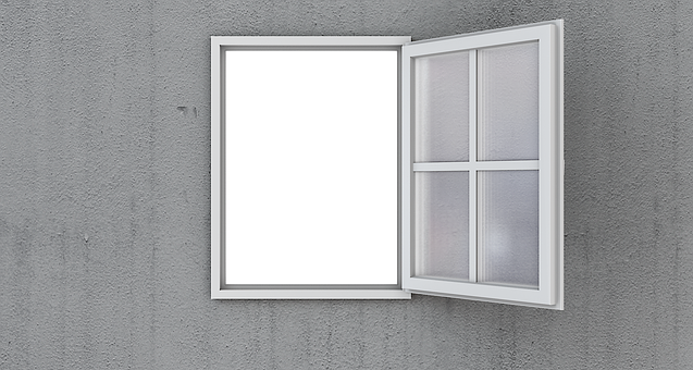 Open Window Against Gray Wall PNG with transparent background
