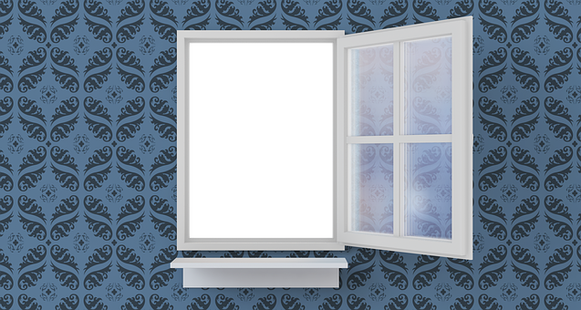 Open Window Blue Damask Wallpaper PNG with transparent background