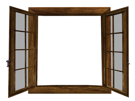 Open Wooden Window Against Black Background PNG with transparent background