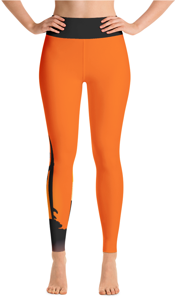 Orange Black Sports Leggings PNG with transparent background