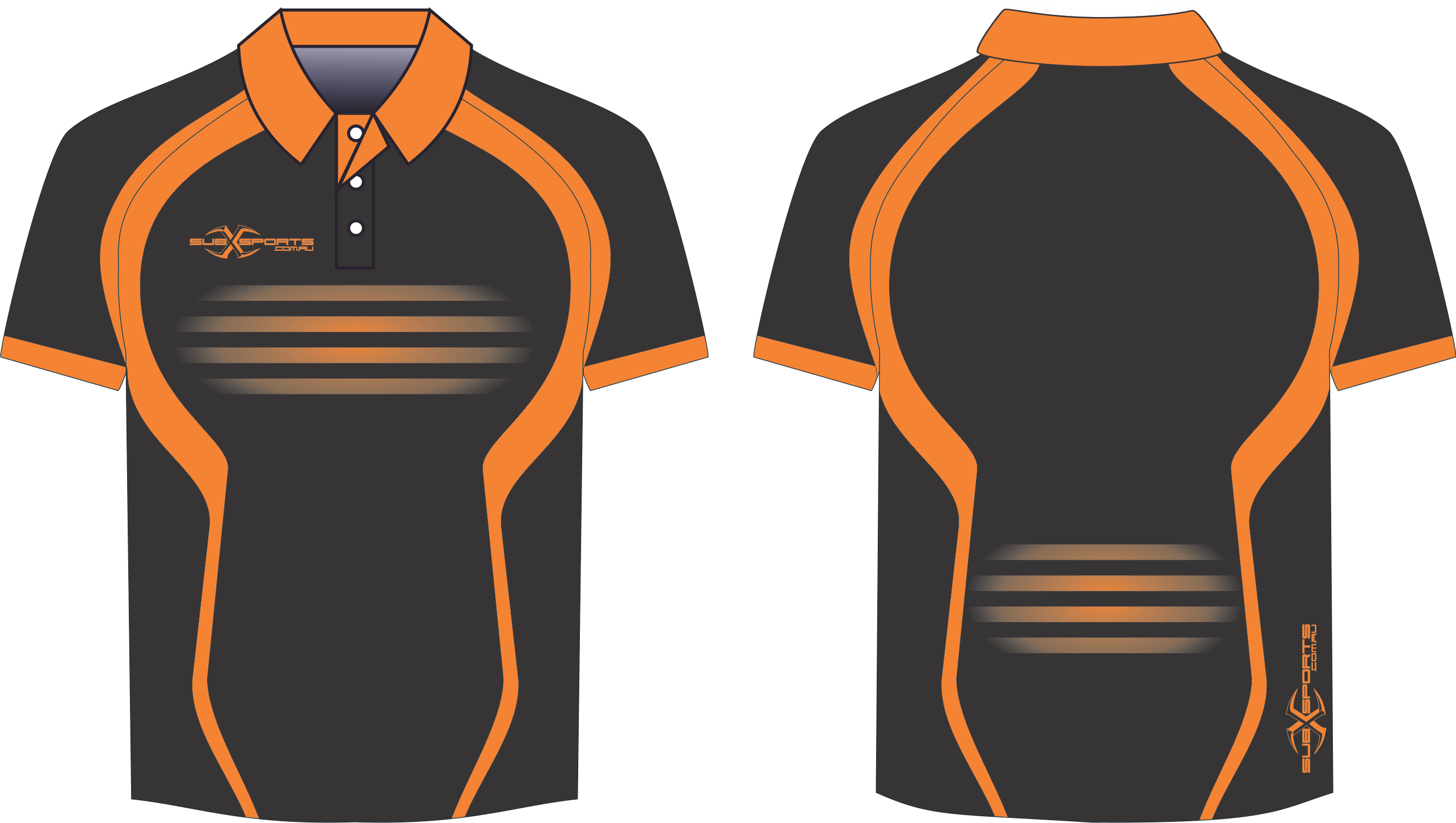 Orange Black Sports Polo Shirt Design PNG with transparent background