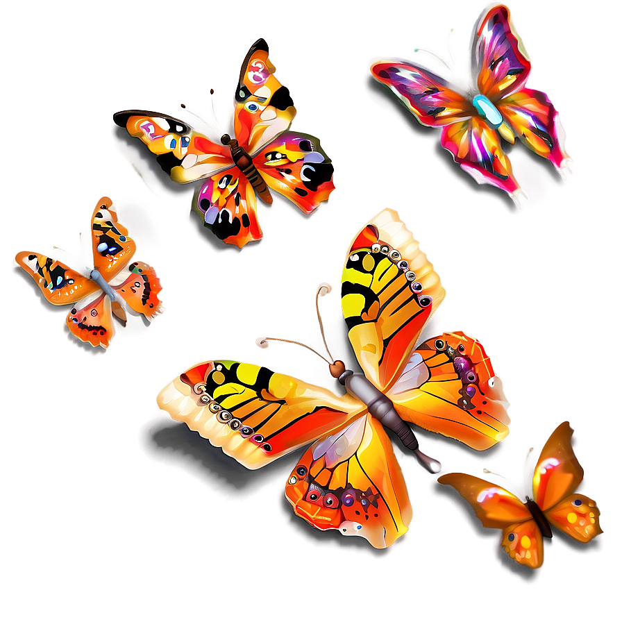 Orange Butterflies Png Dlx