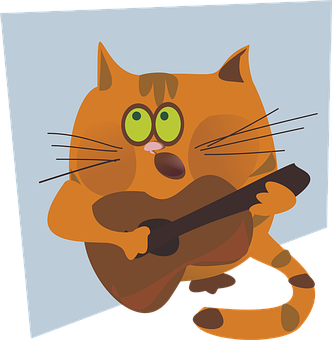 Orange Cat Playing Guitar Vector