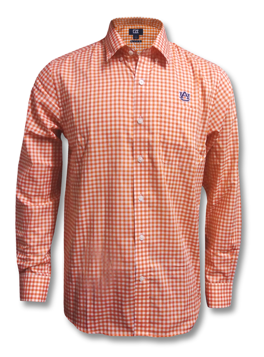 Orange Checkered Dress Shirt PNG with transparent background
