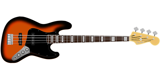 Orange Fender Jazz Bass Guitar PNG with transparent background
