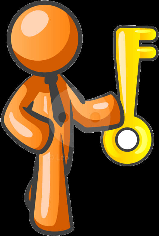 Orange Figure Holding Golden Key