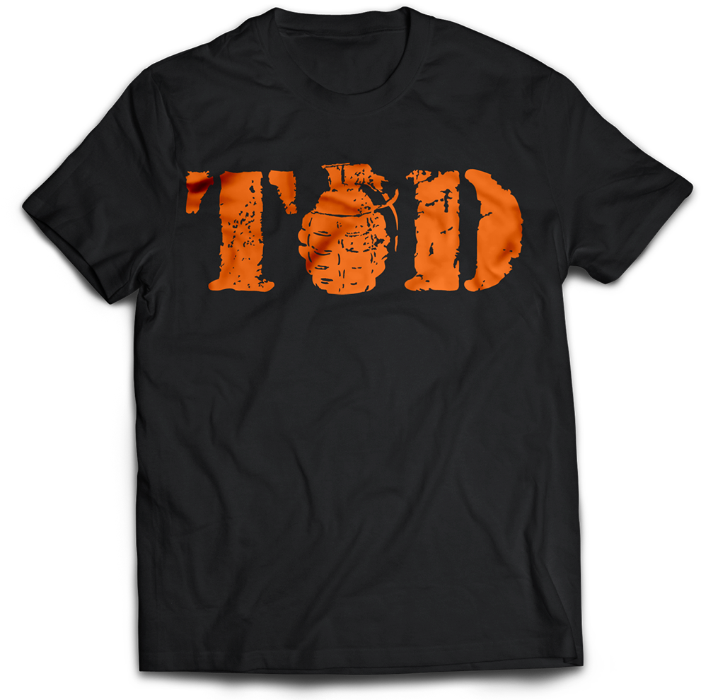 Orange Grenade Graphic Black Shirt PNG with transparent background