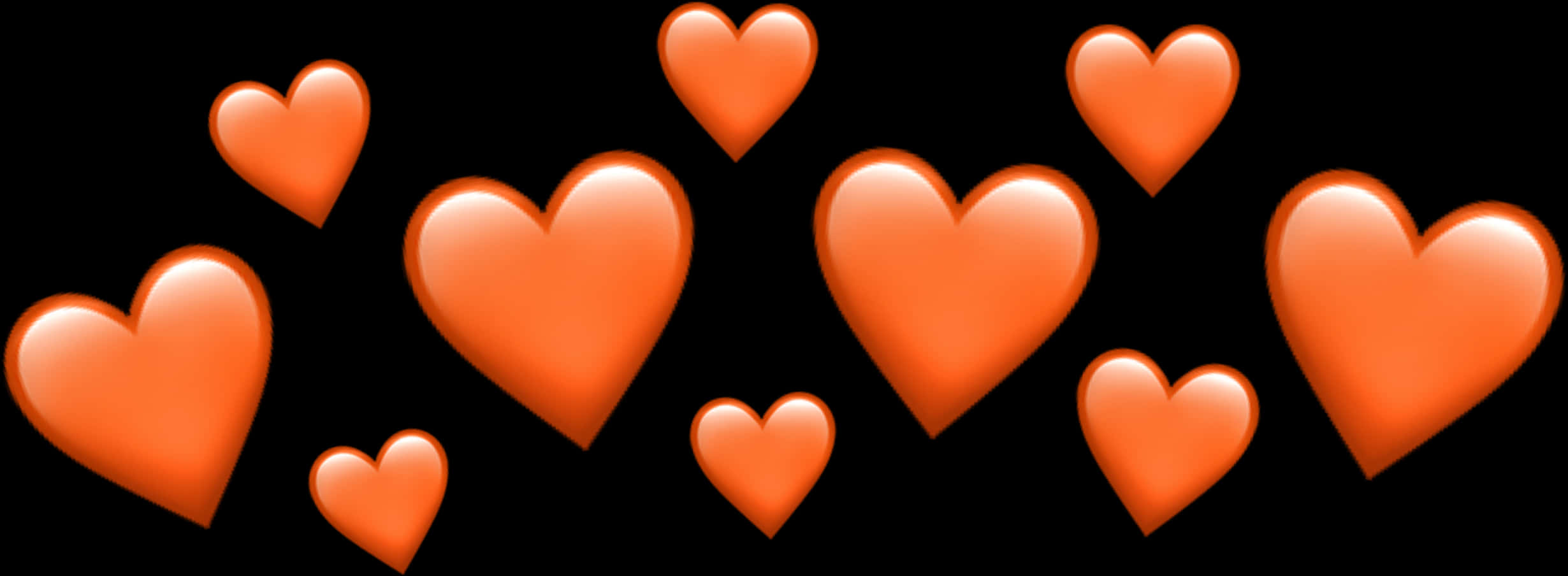 Orange Heart Emojis Black Background PNG with transparent background