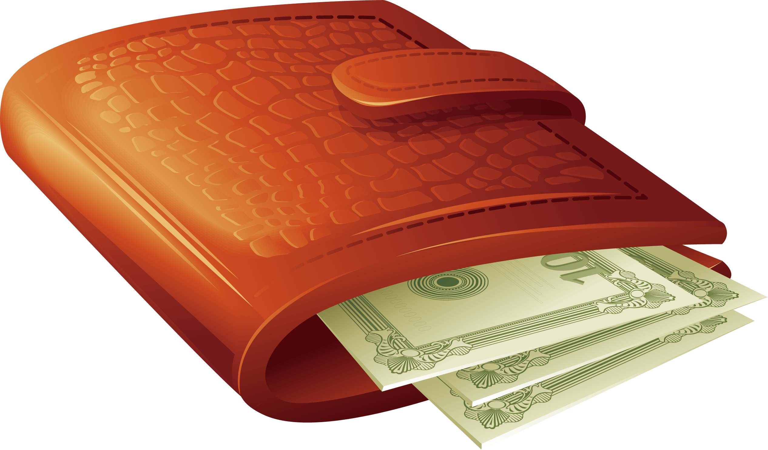 Orange Leather Wallet With Cash