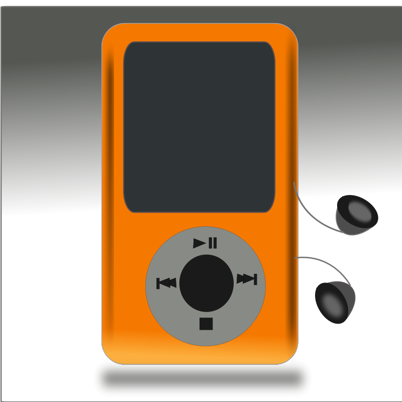 Orange M P3 Playerwith Earphones PNG with transparent background