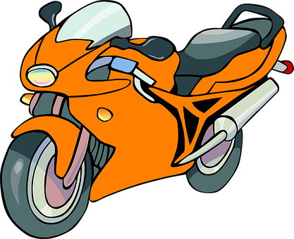 Orange Sport Motorcycle Cartoon PNG with transparent background