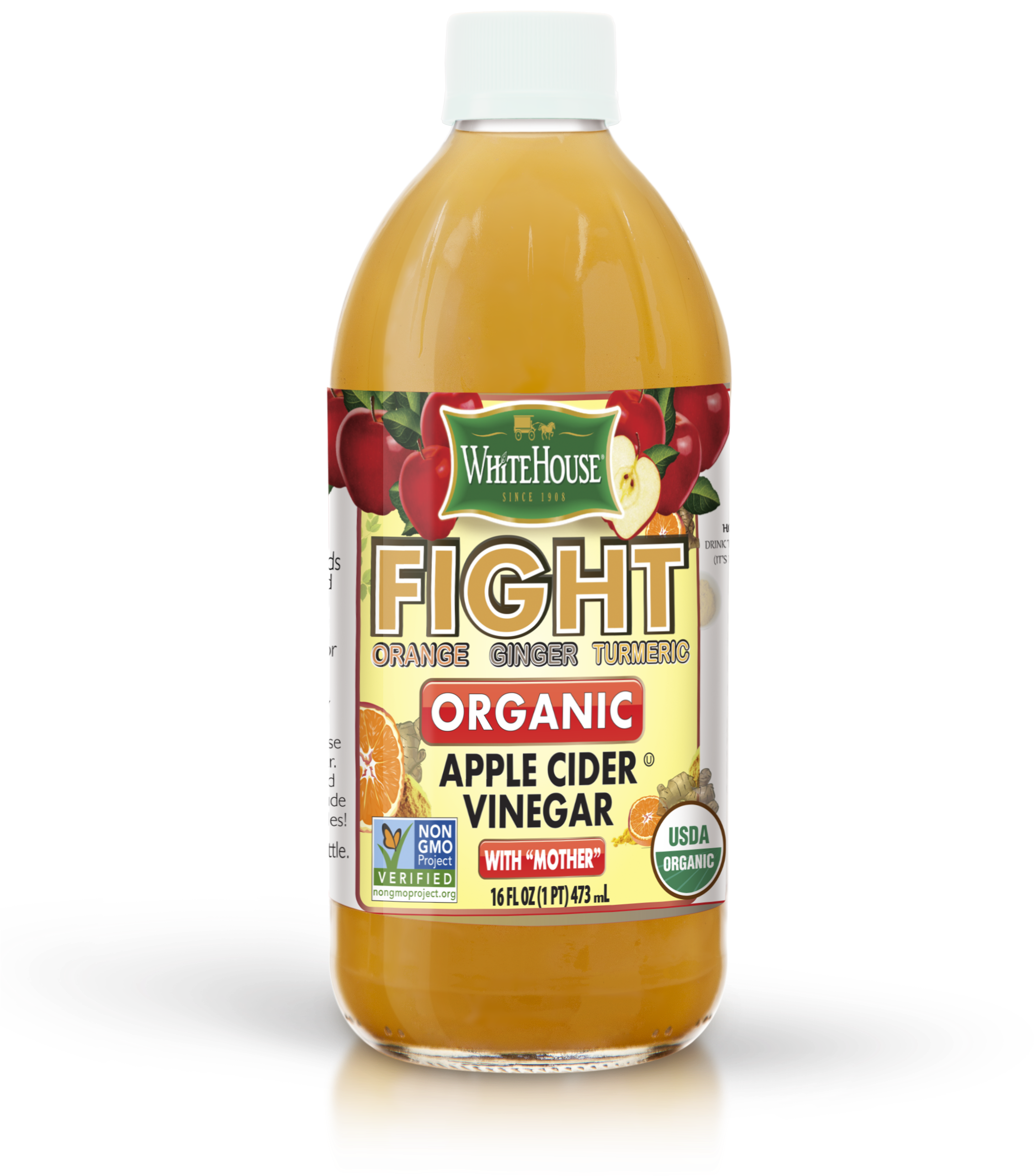 Organic Apple Cider Vinegar Bottle PNG with transparent background
