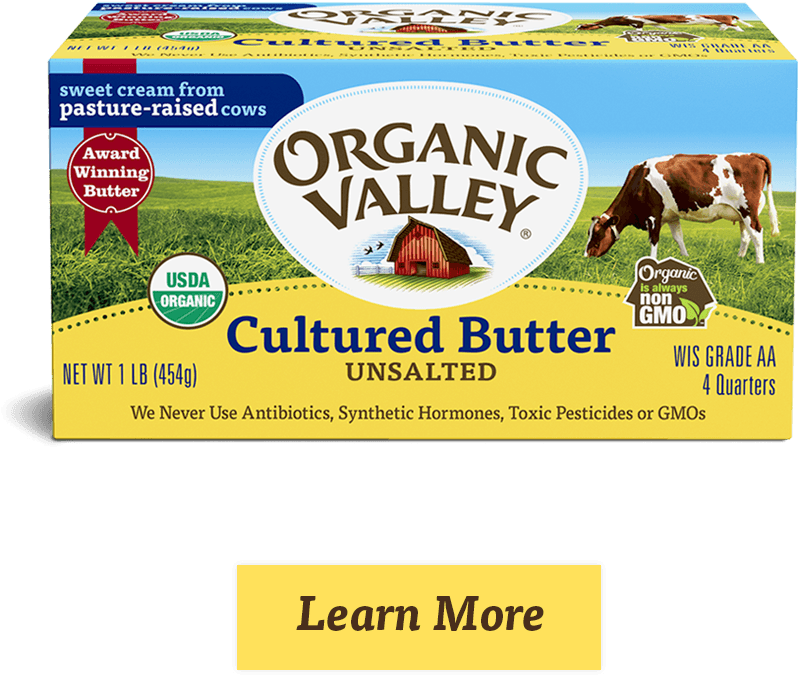 Organic Valley Cultured Unsalted Butter Packaging PNG with transparent background