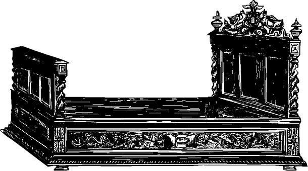 Ornate Antique Bed Illustration PNG with transparent background