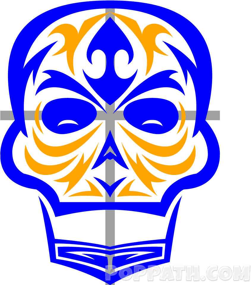 Ornate Blueand Orange Skull Design