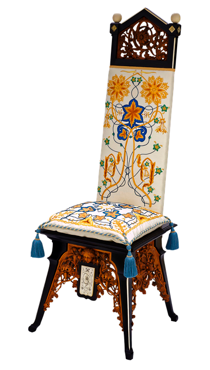 Ornate Embroidered High Back Chair PNG with transparent background