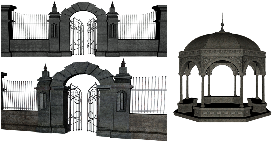 Ornate Gateand Gazebo3 D Models