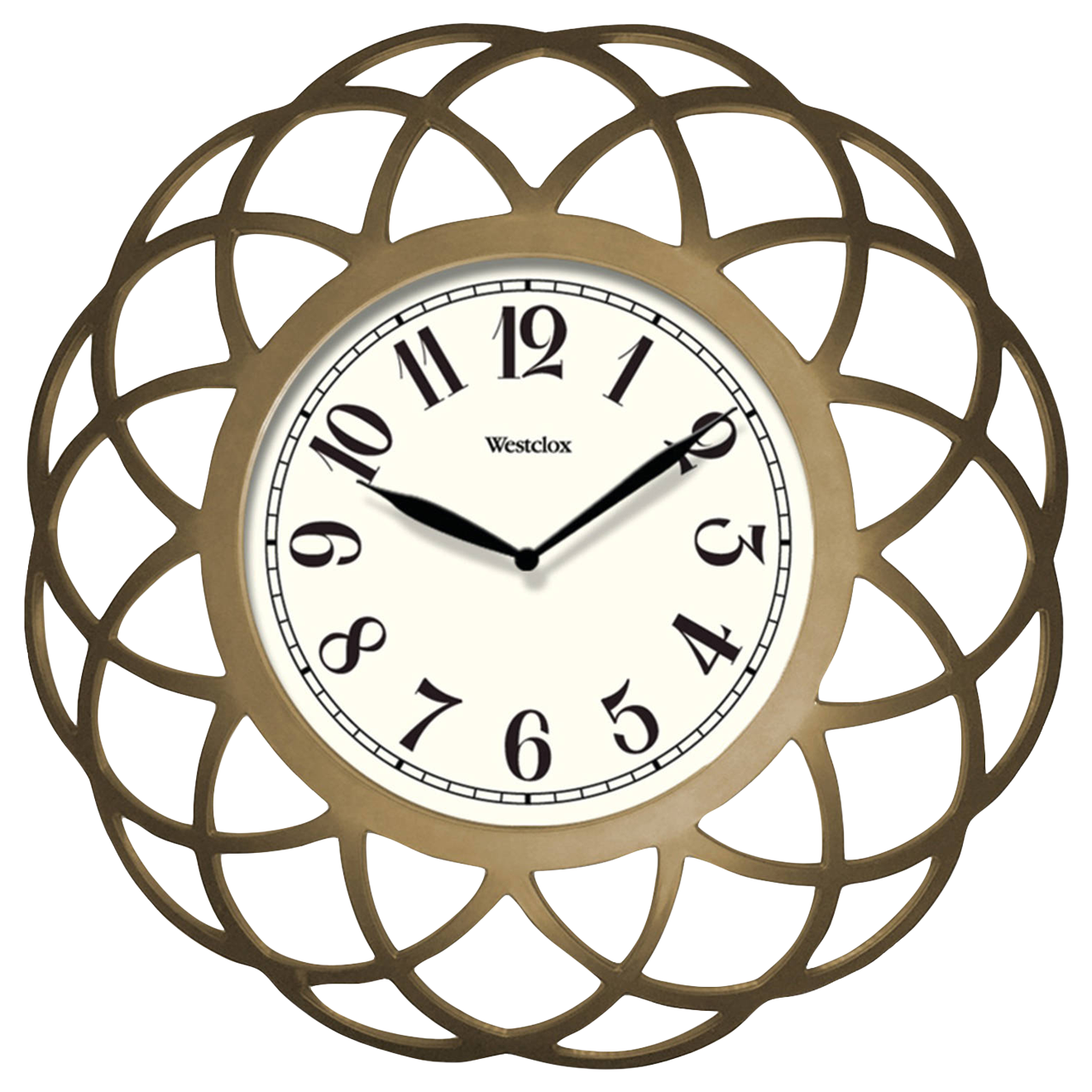 Ornate Golden Wall Clock PNG image with a transparent background, free high-resolution download