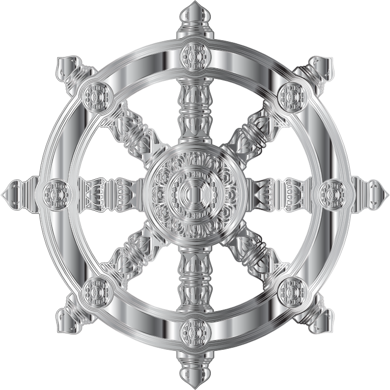 Ornate Silver Ship Wheel PNG with transparent background