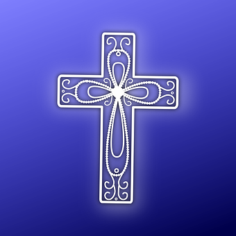 Ornate White Crosson Blue Background PNG with transparent background