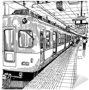 Japan Metro Train Station Platform In Osaka Drawing - Train With Platform Drawing PNG with transparent background