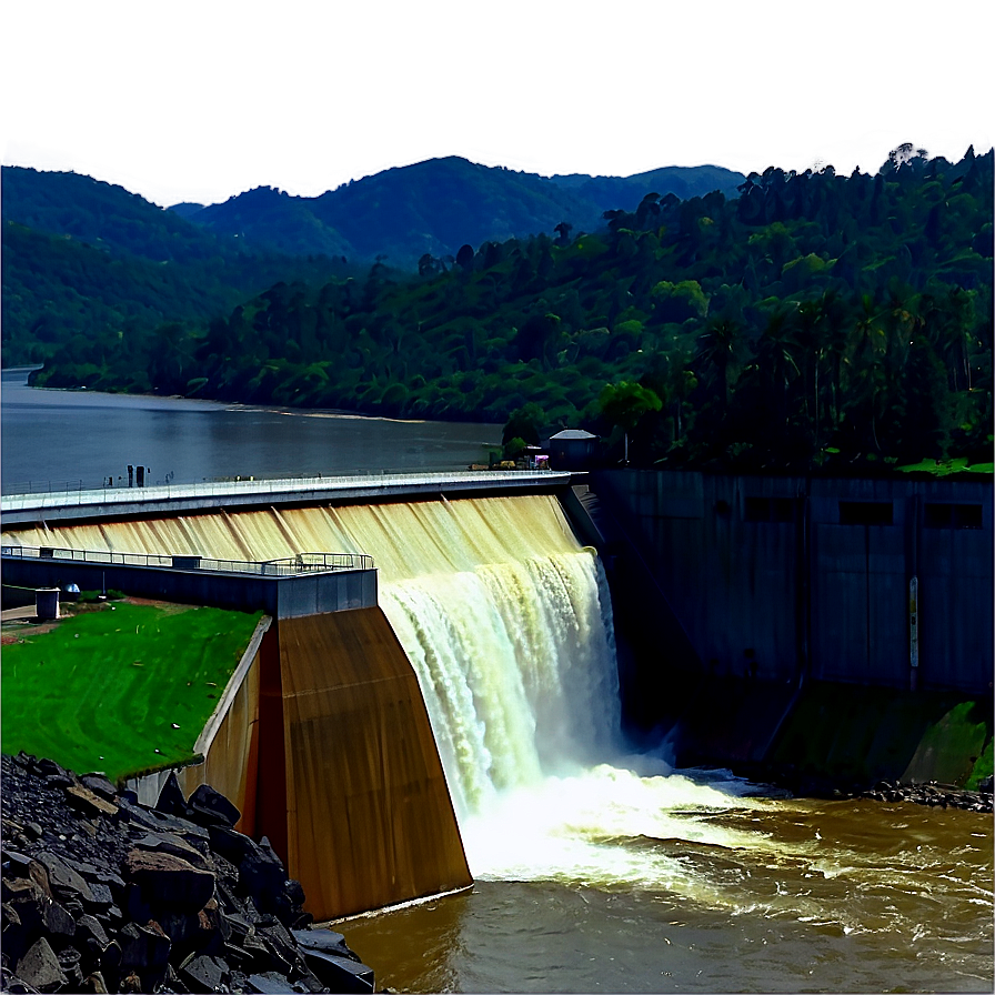 Overflowing River Dam Scenery Png Nke12